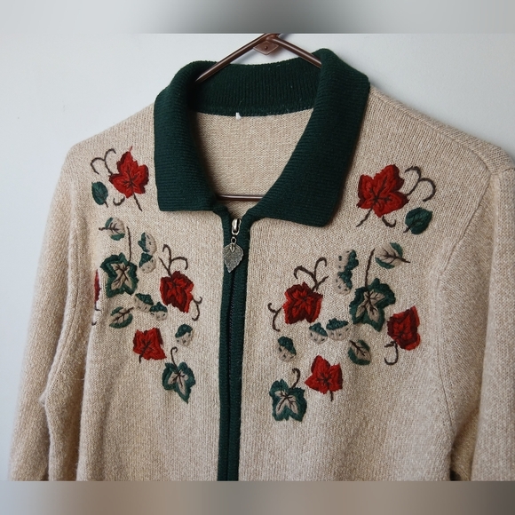 Vintage Fall Full Zip Sweater No Size (L) Leaves Pattern No Brand - Picture 2 of 9